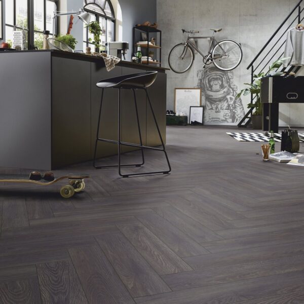 Ламінат Herringbone 6010 Дуб Ельба Чорний 665*133мм, 1.238м2*14шт.